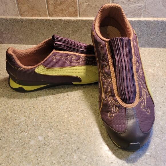 Puma Speedcat Brown and Yellow Scroll Slip on Sneakers Driving Shoes Women's 7.5 - Picture 4 of 9